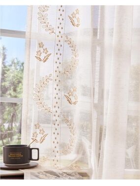 jinchan Belrose Linen Sheer Curtains for Living Room 96”  Length Sheer Voile